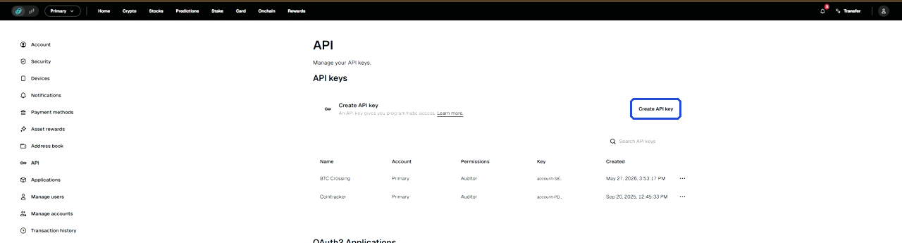 Gemini API page with the Create API key button